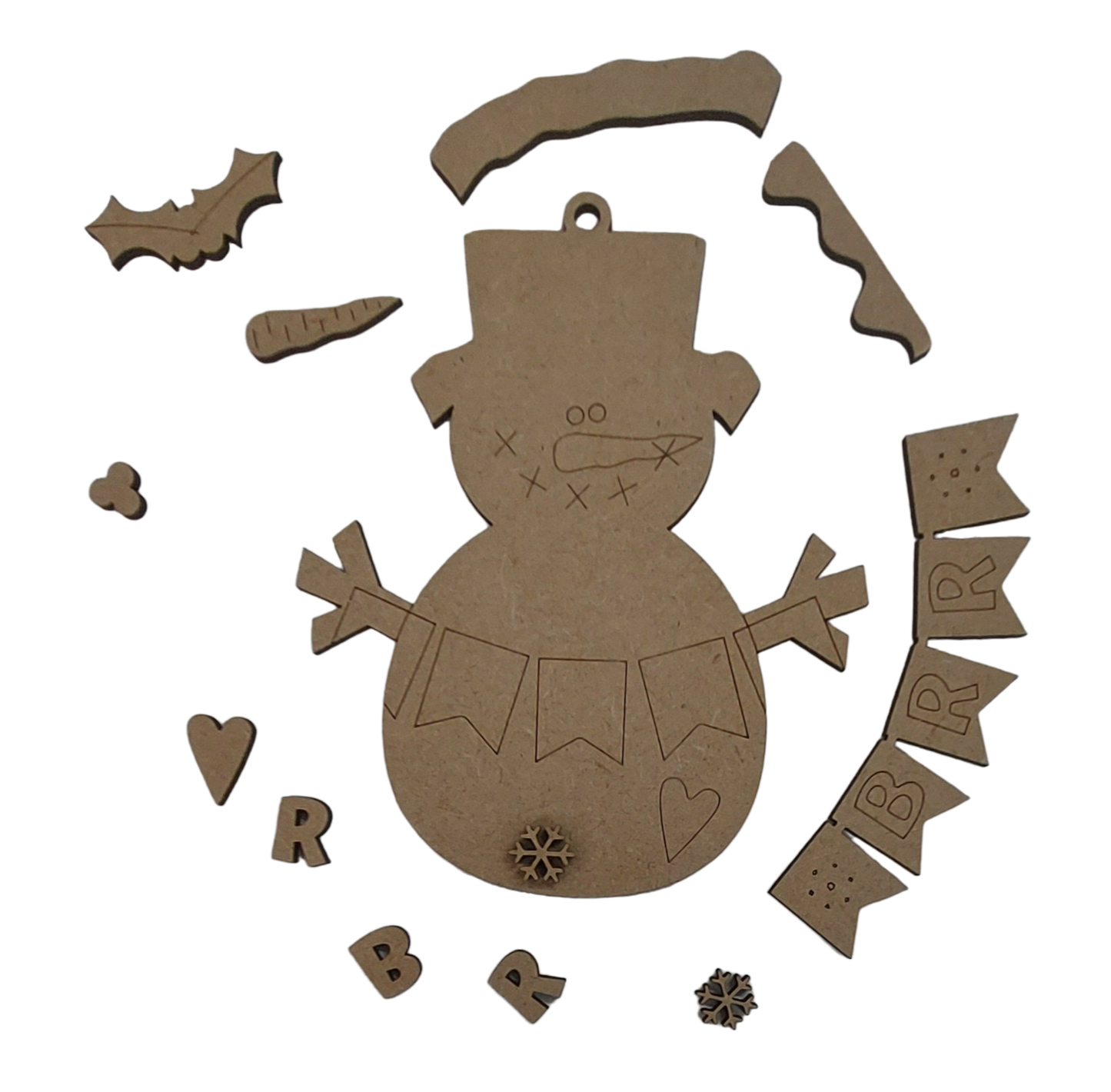 PAINTABLE MDF BLANK KIT - Christmas Ornament - Snowman Brrr