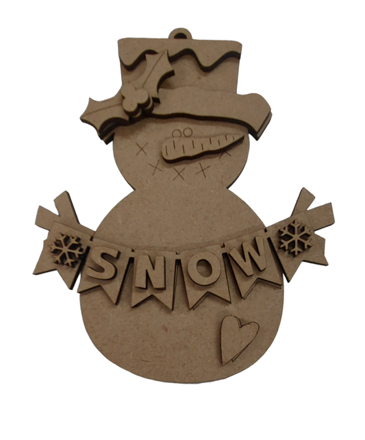 PAINTABLE MDF BLANK KIT - Christmas Ornament - Snowman Snow