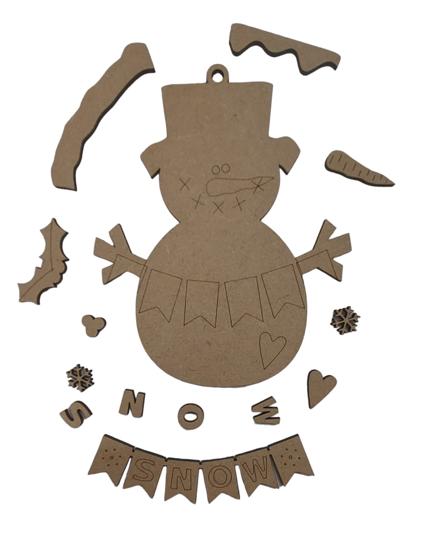 PAINTABLE MDF BLANK KIT - Christmas Ornament - Snowman Snow