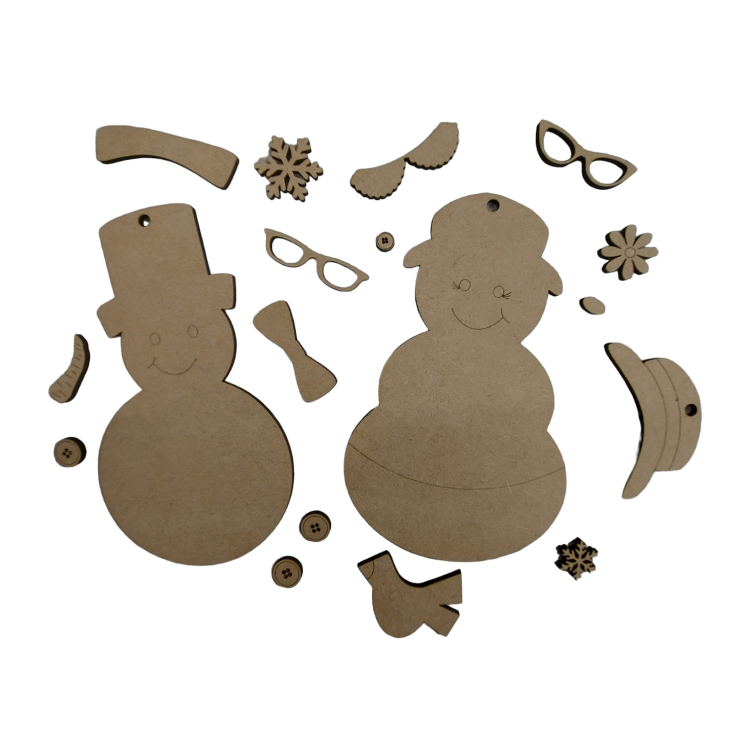 PAINTABLE MDF BLANK KIT - Christmas Hanging Ornament - Mr & Mrs Snowman