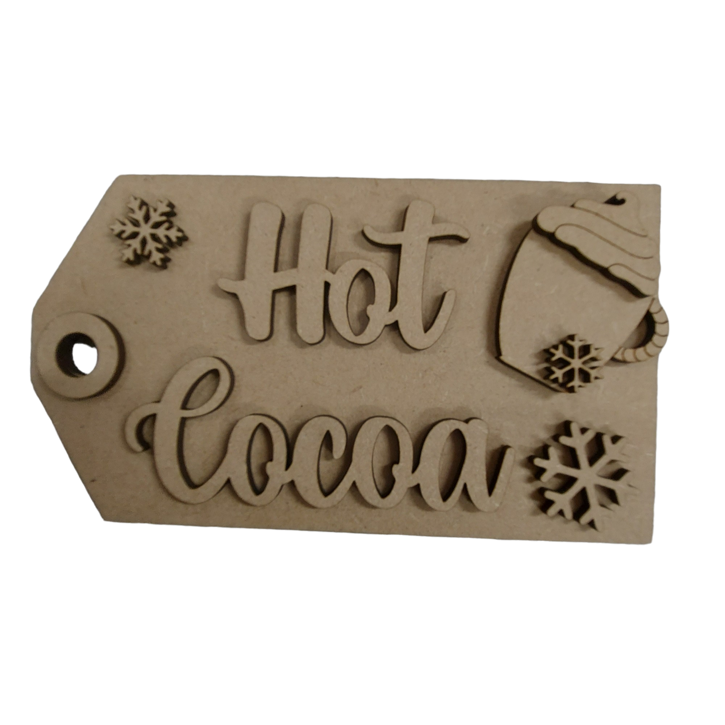 PAINTABLE MDF BLANK KIT - Christmas Hanging Ornament - Hot Cocoa Tag