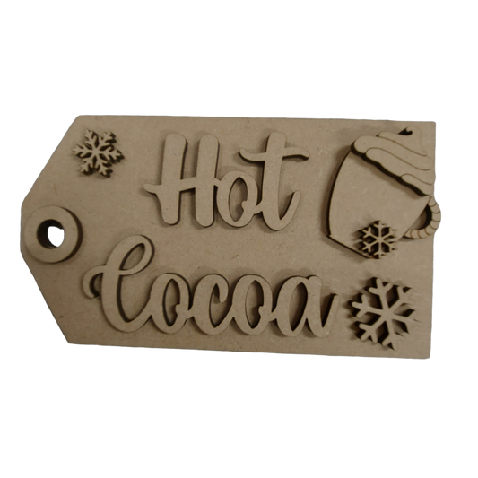 PAINTABLE MDF BLANK KIT - Christmas Hanging Ornament - Hot Cocoa Tag