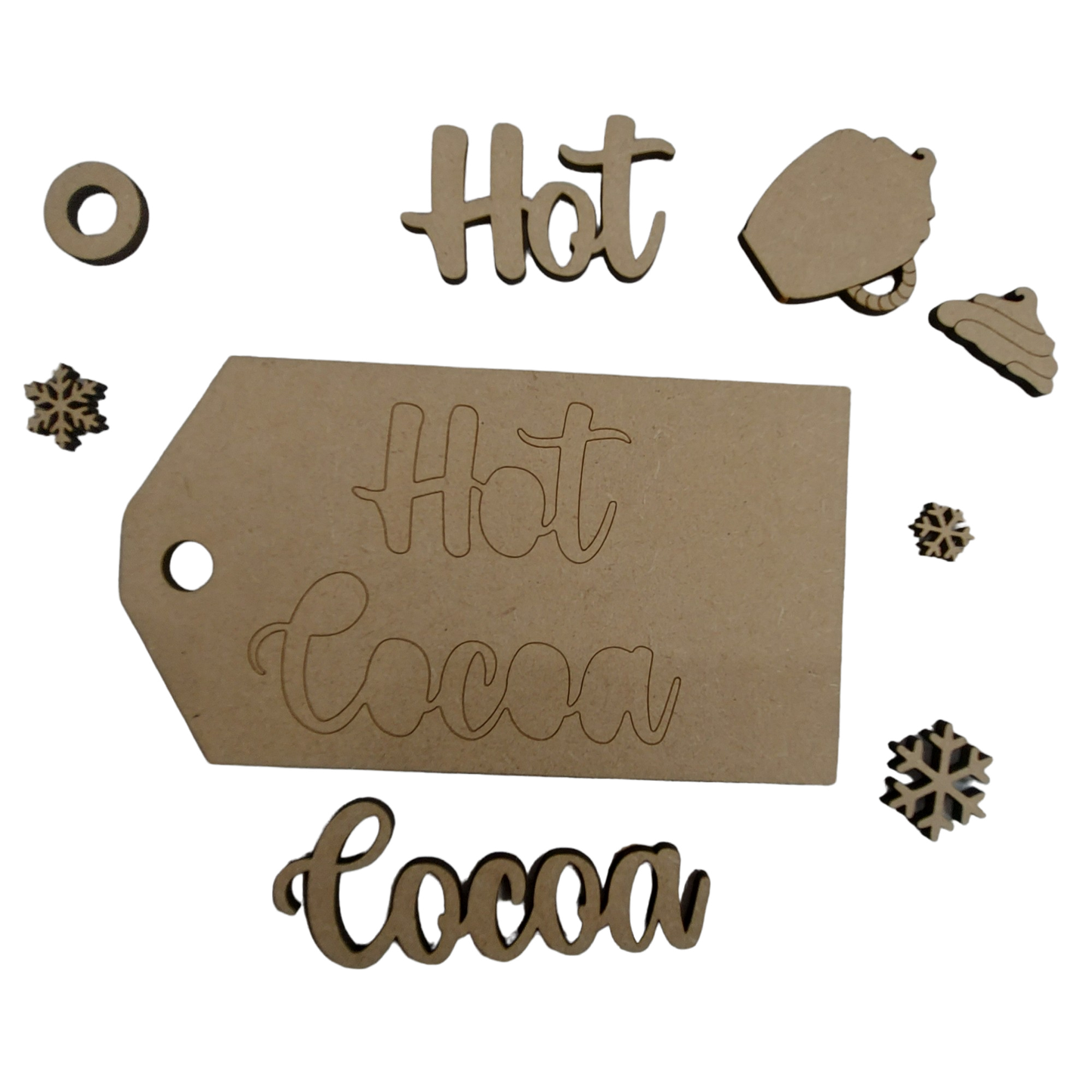 PAINTABLE MDF BLANK KIT - Christmas Hanging Ornament - Hot Cocoa Tag