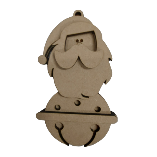 PAINTABLE MDF BLANK KIT - Christmas Hanging Ornament -Santa Bell