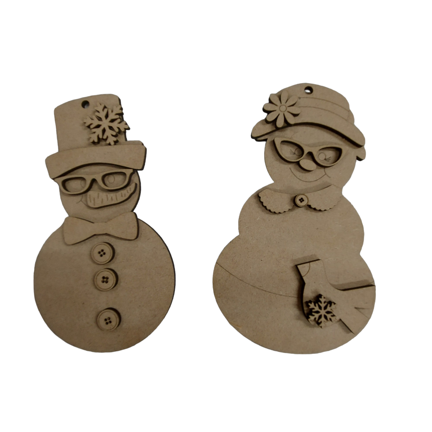 PAINTABLE MDF BLANK KIT - Christmas Hanging Ornament - Mr & Mrs Snowman