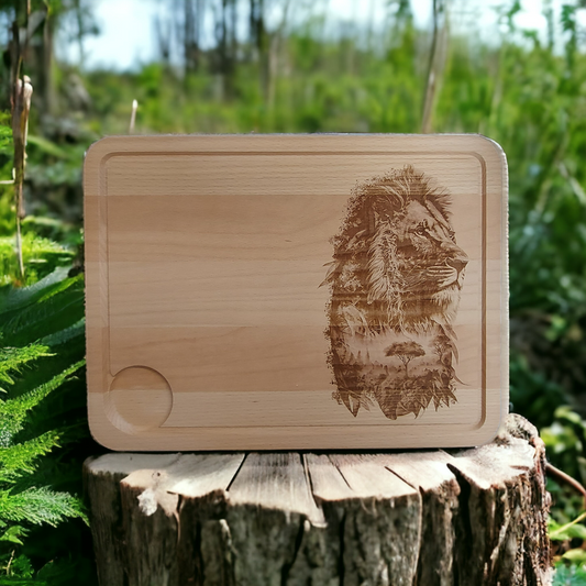 Large Beech Wood Chopping Board - 3D Engraved image of Lion