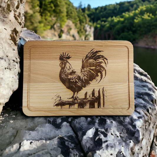 Beech Chopping Board Medium Rectangle  - engraved Cockerel