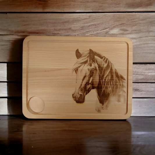 Large Beech Wood Chopping Board - Engraved 3D image of Horse