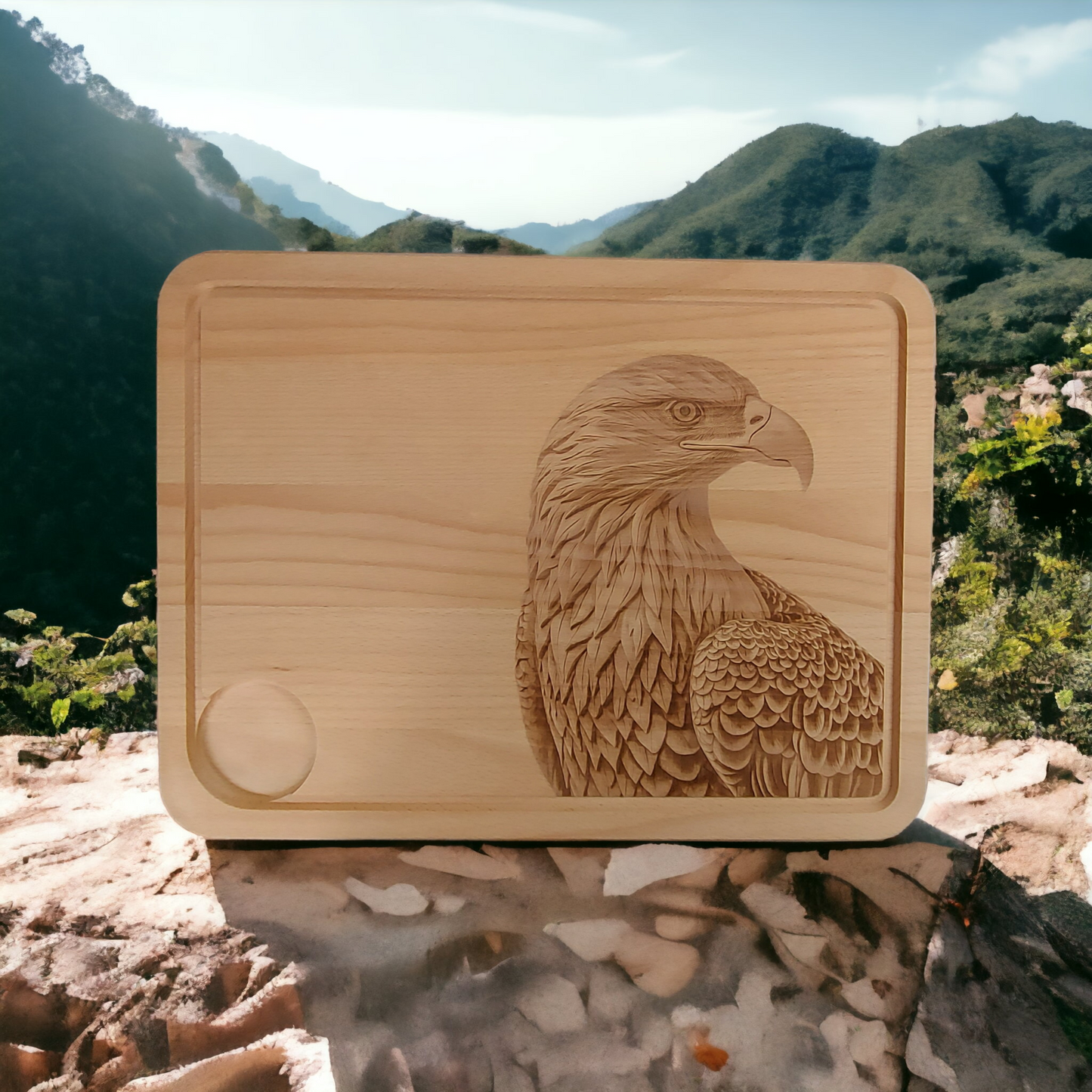 Large Beech Wood Chopping Board - Engraved 3D image of an Eagle