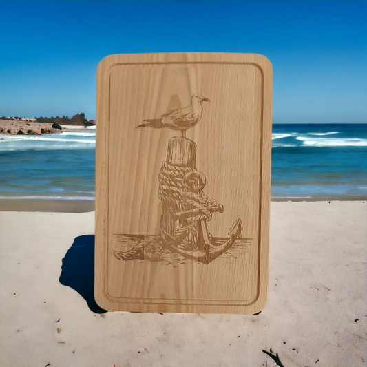 Beech Chopping Board Medium Rectangle  - engraved Seagul on Anchor