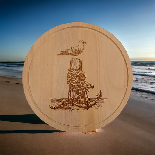 Beech Chopping Board 300mm diameter - Seagul on Anchor