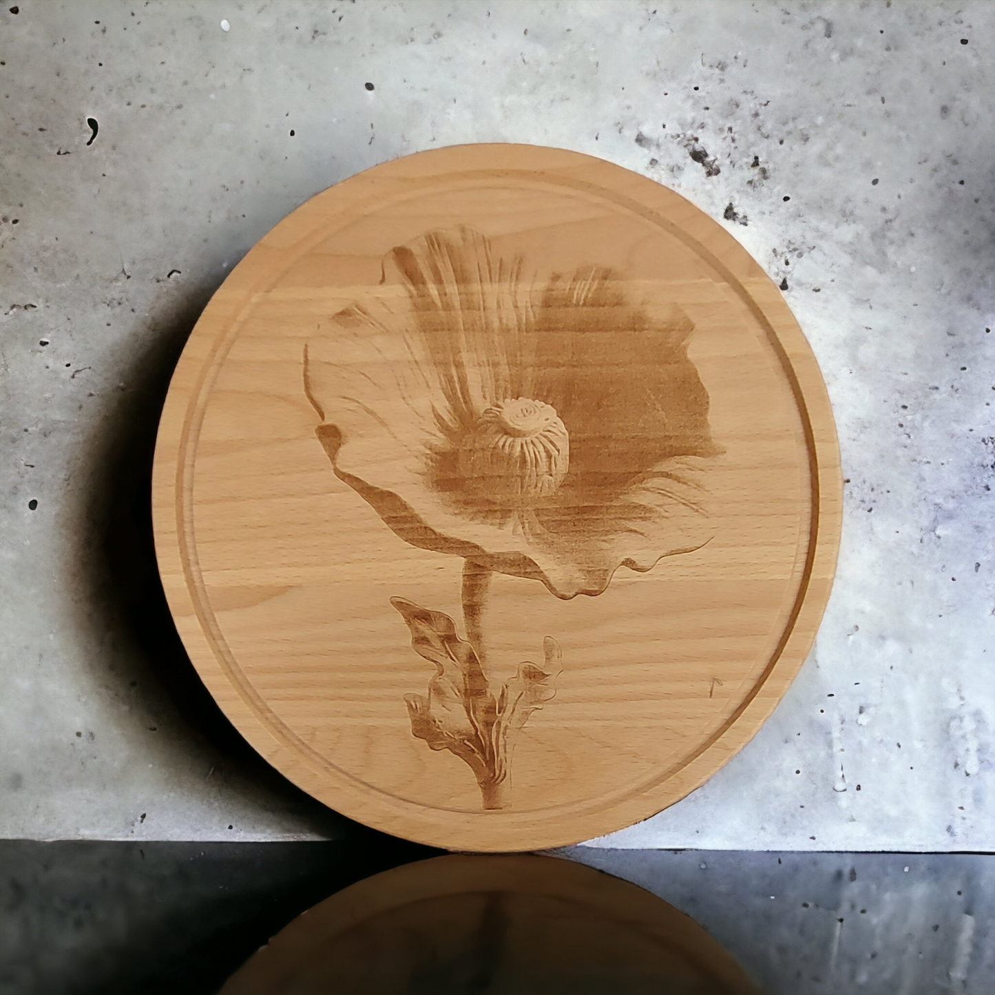 Beech Wooden Board 3D Engraved Poppy