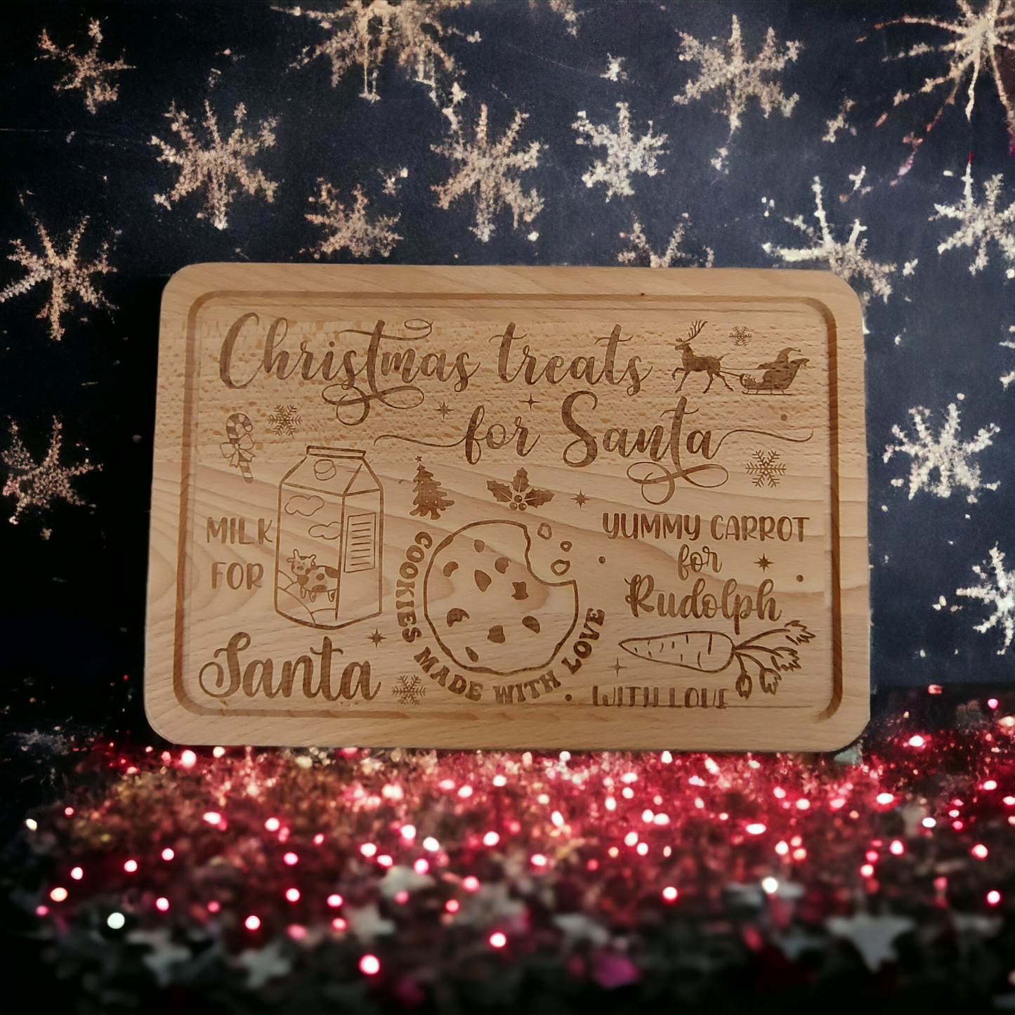 Beech Chopping Board Medium Rectangle  - engraved Christmas Treats for Santa with Love