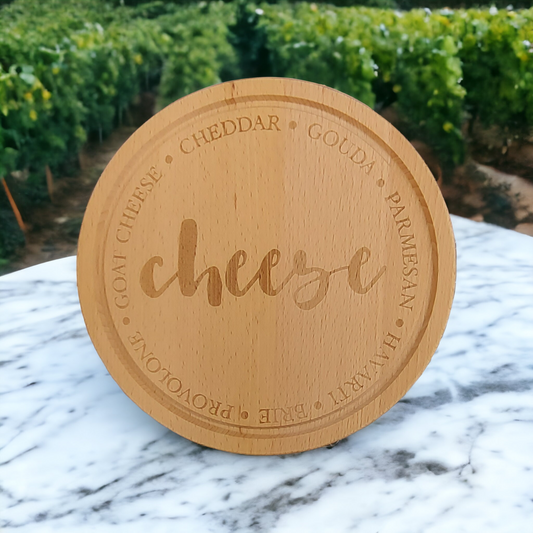 Small Round Beech Chopping Board - engraved Cheeses