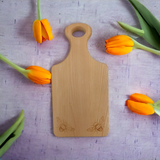 Beech Paddle Chopping Board - engraved Bees