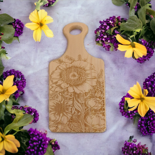 Beech Paddle Chopping Board - engraved Floral Design