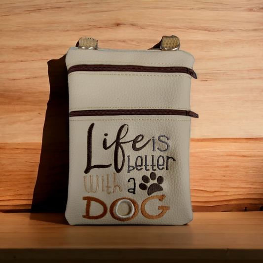 DOG WALKING BAG with Matching adjustable strap - Beige with Life is better with a Dog Design