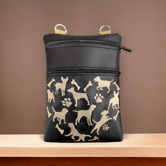 DOG WALKING BAG with Matching adjustable strap - Black with Dogs Design