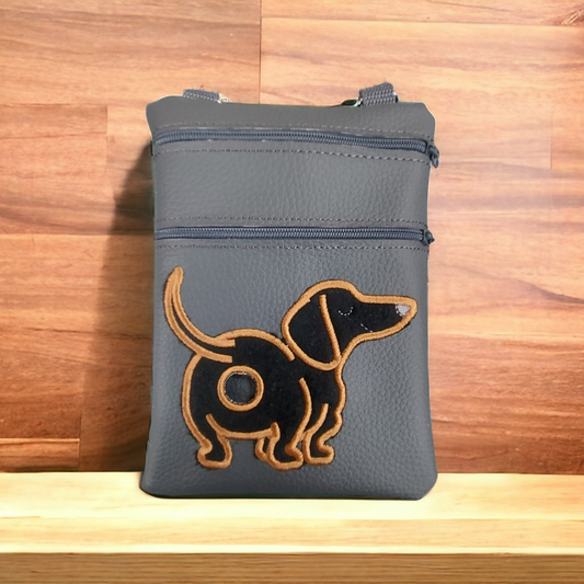 DOG WALKING BAG with Matching adjustable strap - Grey with Dachshund Design