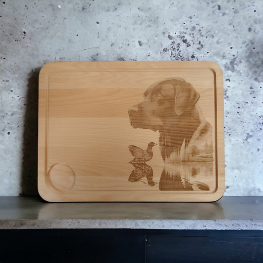 Large Beech Wood Chopping Board - Engraved Labrador & Duck