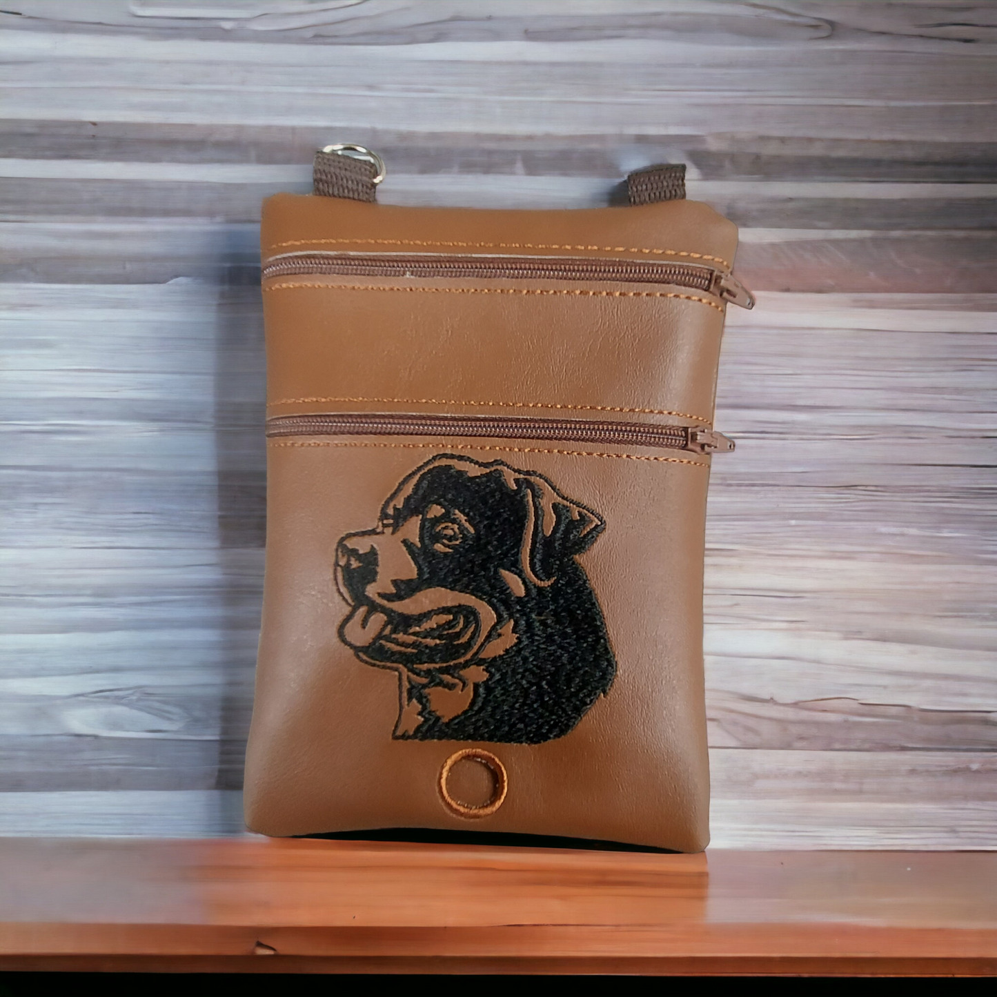 DOG WALKING BAG with Matching adjustable strap - Brown with Rottweiler  Design