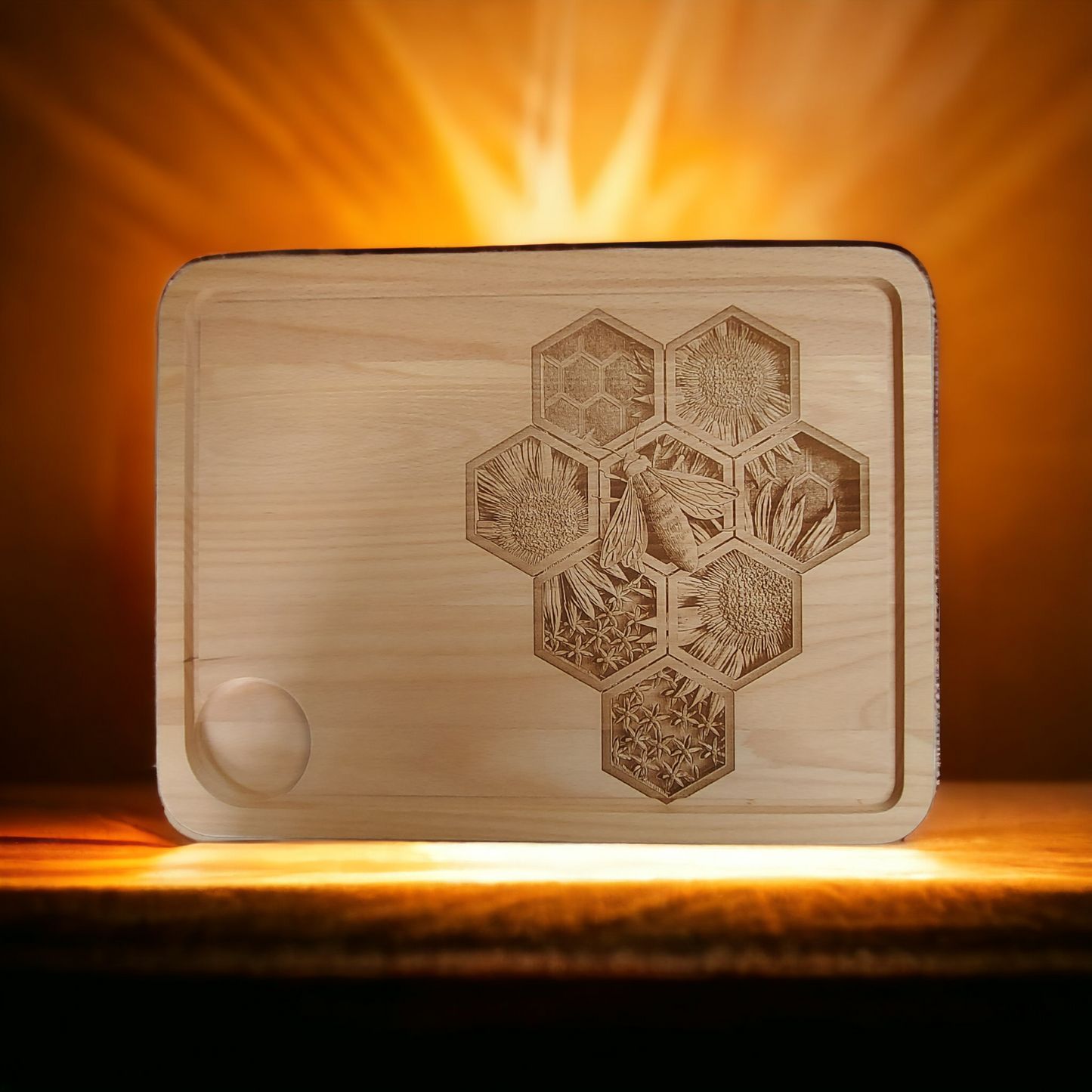 Large Beech Wood Chopping Board - Engraved 3D image of Bee Hive