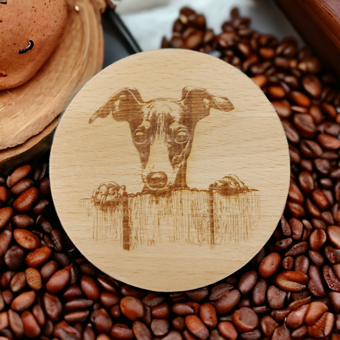 Beech Wood Round Coaster  - engraved Italilan Greyhound / Whippet