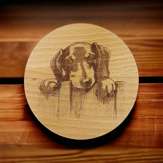 Beech Wood Round Coaster  - engraved Dachschund