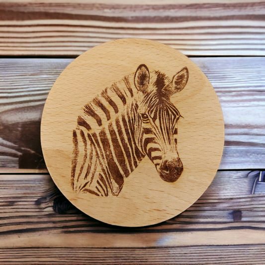 Beech Wood Round Coaster  - engraved Zebra image