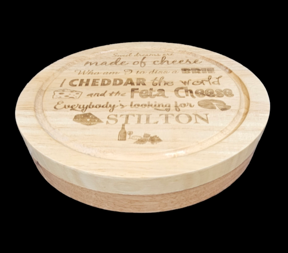 Wood Cheese Serving Set - Engraved detailing - integrated knife compartment