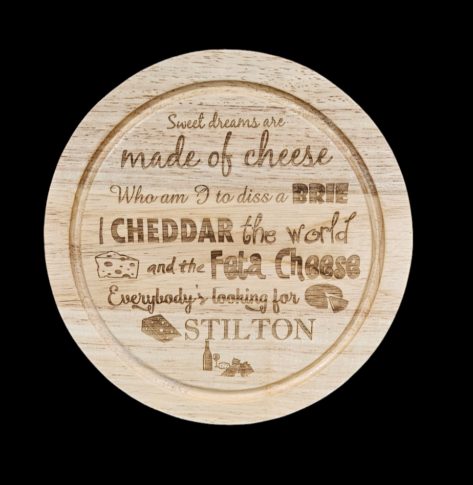 Wood Cheese Serving Set - Engraved detailing - integrated knife compartment