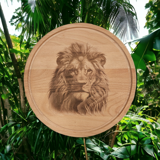 Beech Chopping Board - engraved Lion's Face