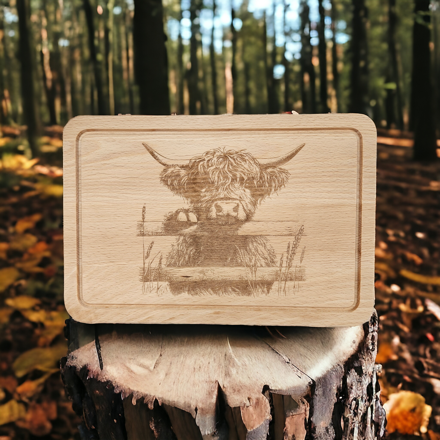 Beech Chopping Board Medium Rectangle  - engraved Highland Cow