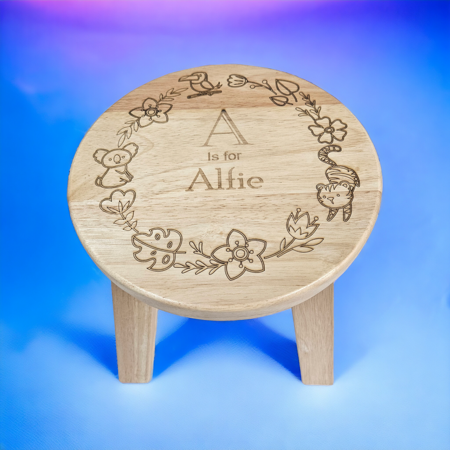 Personalised wooden childs stool