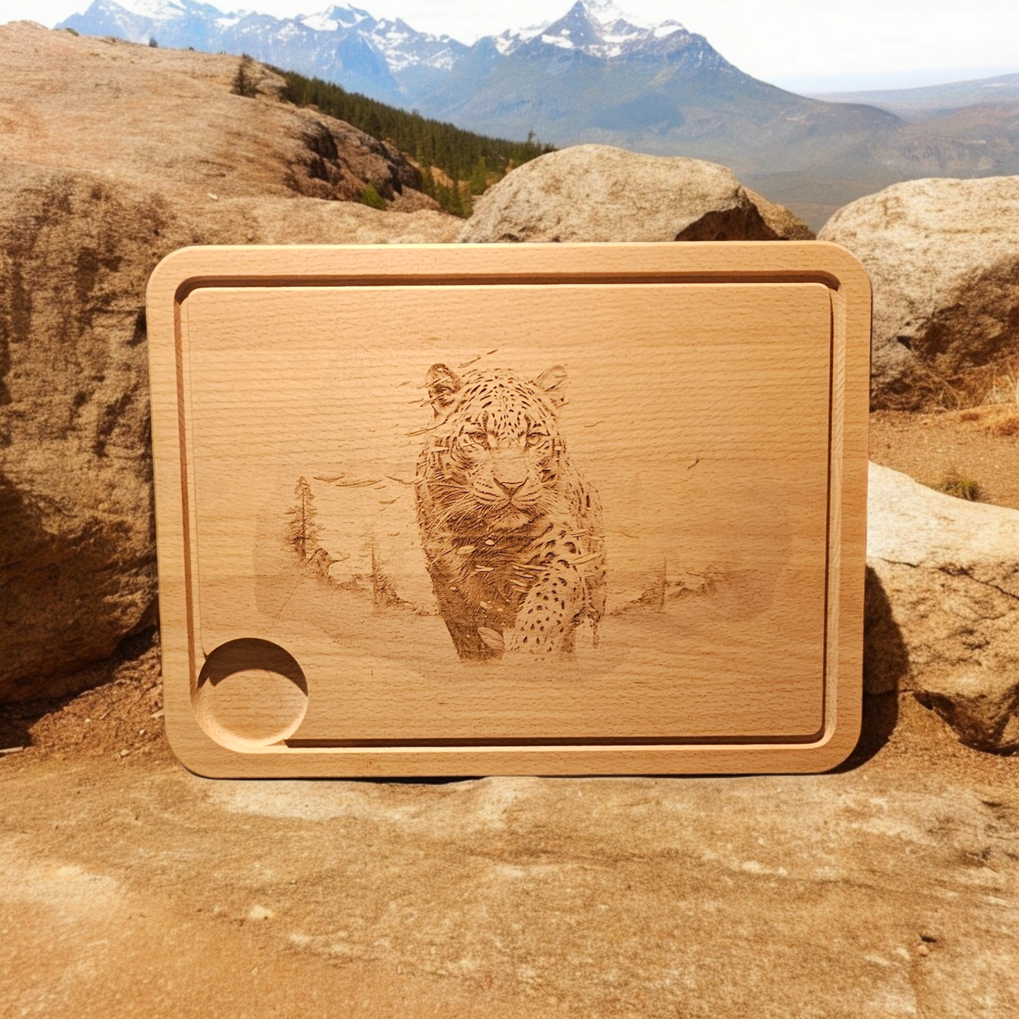 Large Beech Wood Chopping Board - Engraved 3D image of Spaniel