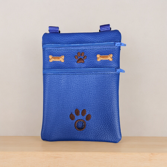 DOG WALKING BAG with Matching adjustable strap - Royal Blue with paw print design