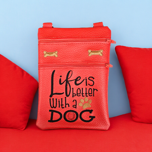 DOG WALKING BAG with Matching adjustable strap - Orange with Life is better with a Dog