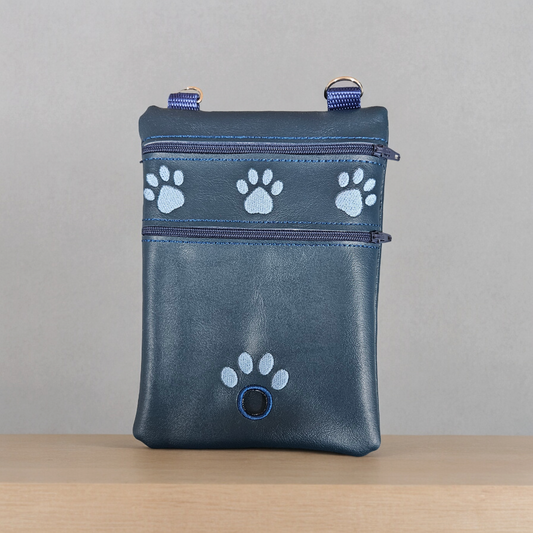 DOG WALKING BAG with Matching adjustable strap - Navy Blue with Pawprint design