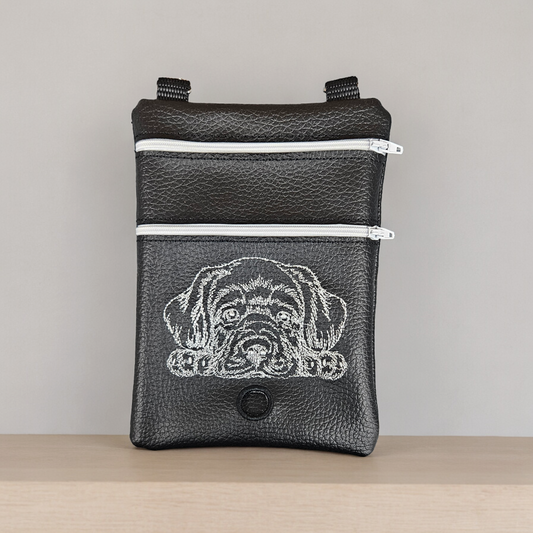 DOG WALKING BAG - BLACK / WHITE DOG FACE