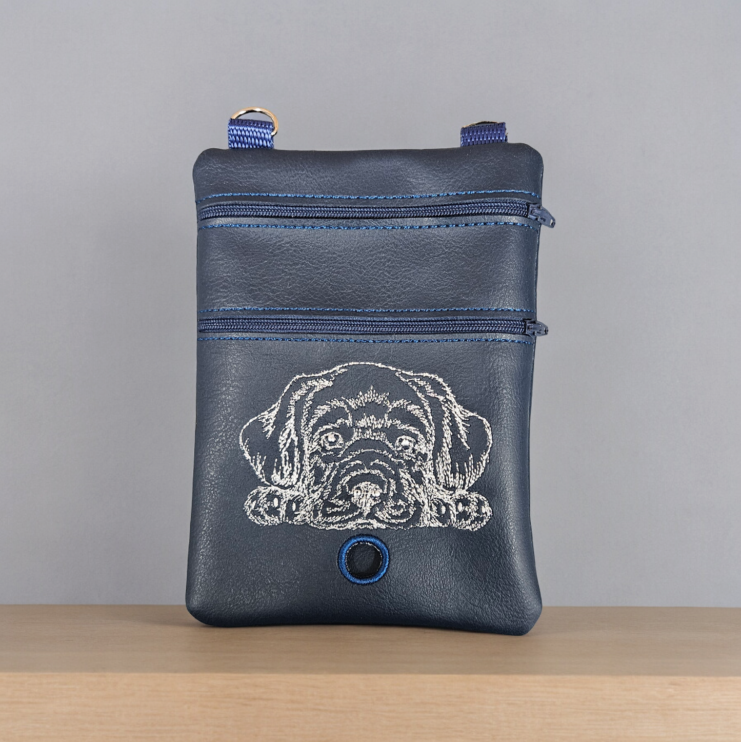 DOG WALKING BAG - NAVY BLUE / WHITE DOG FACE