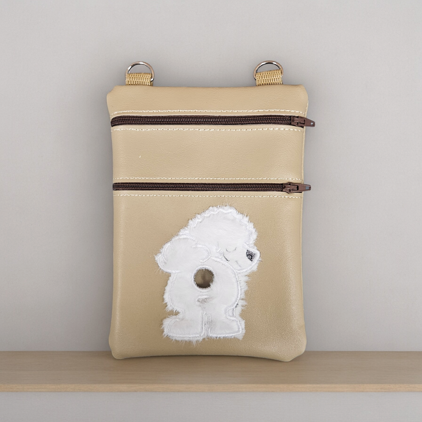 DOG WALKING BAG with Matching adjustable strap - Beige with White dog design