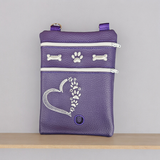 DOG WALKING BAG with Matching adjustable strap - Purple withHeart design