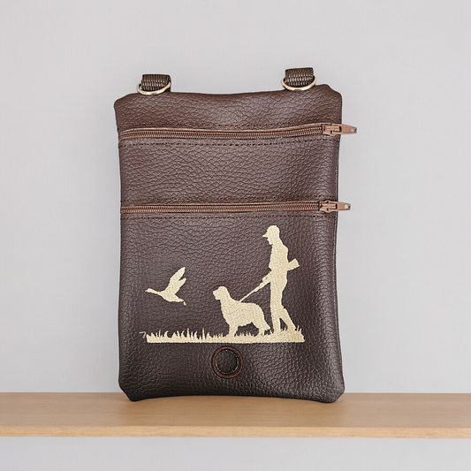 DOG WALKING BAG with Matching adjustable strap - Brown with Hunting scene