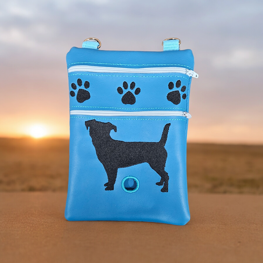 DOG WALKING BAG with Matching adjustable strap - Light Blue with Black dog design