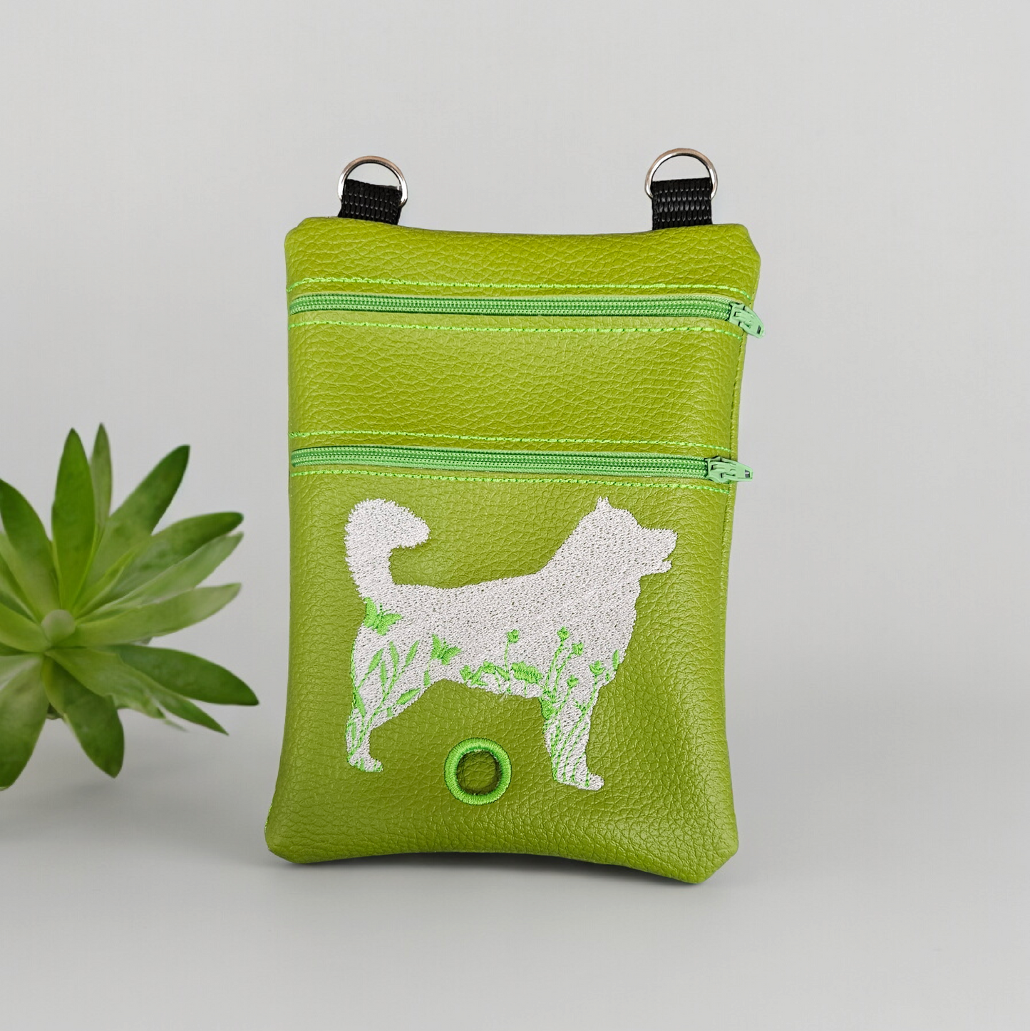 DOG WALKING BAG with Matching adjustable strap - Lime Green with dog design