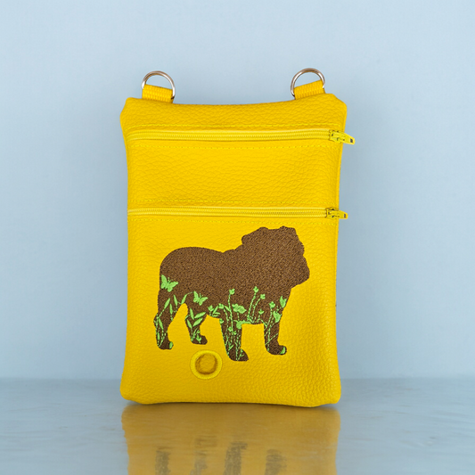 DOG WALKING BAG with Matching adjustable strap - Yellow with Bulldog design