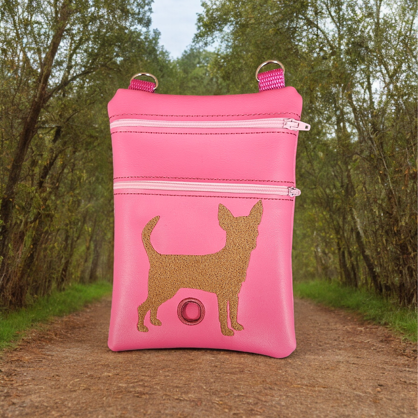 DOG WALKING BAG with Matching adjustable strap - Pink with dog design (Copy)