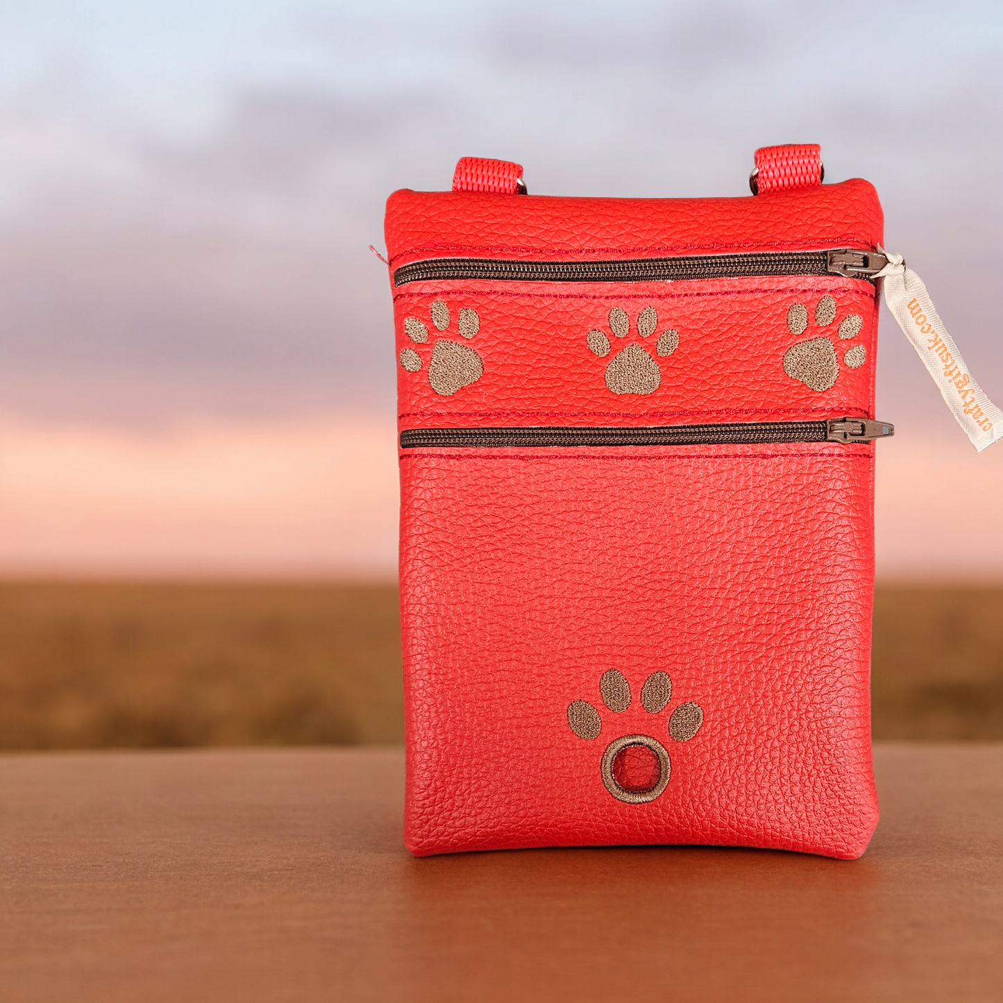 DOG WALKING BAG with Matching adjustable strap - Orange with Pawprint  design