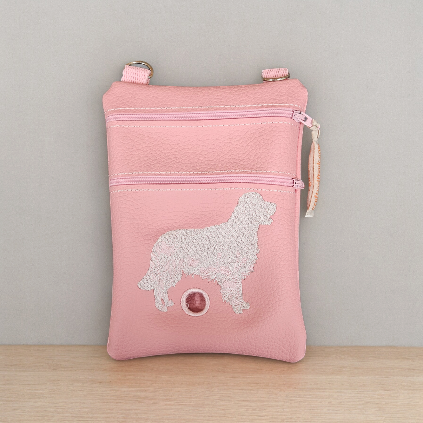 DOG WALKING BAG with Matching adjustable strap - Pink with dog design