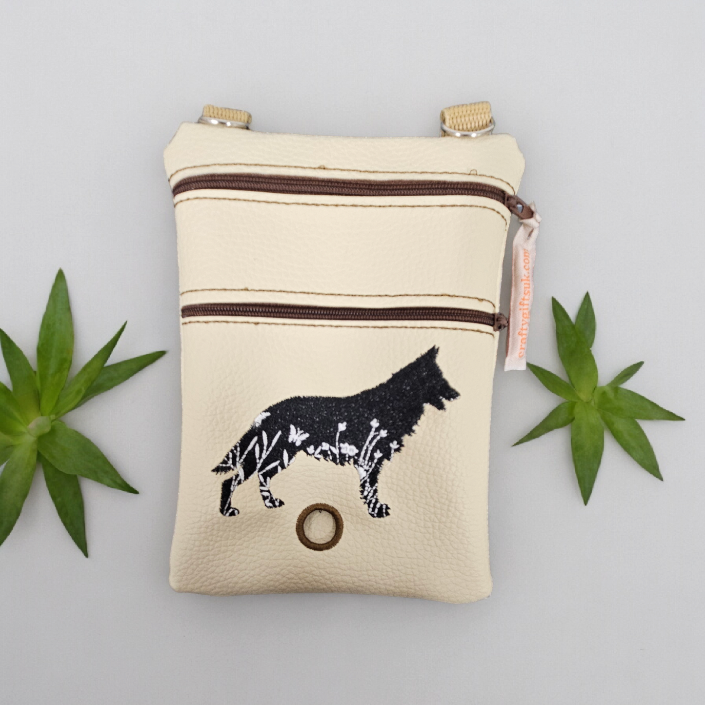 DOG WALKING BAG with Matching adjustable strap - Cream with Alsation dog design